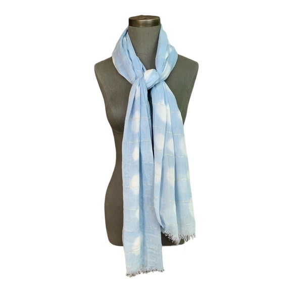 NWT Cover Up Roffe Dot Print Sarong Blue White Sheer Scarf Wrap Sarong Shawl - Picture 6 of 10